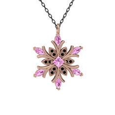 Nix Kar Tanesi Kolye - Pembe kuvars ve siyah zirkon 8 ayar rose altın kolye (40 cm gümüş rolo zincir) #11kdze2