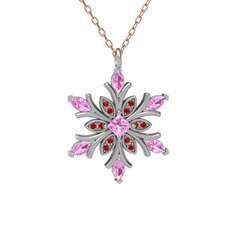 Pembe kuvars ve garnet 925 ayar gümüş kolye (40 cm gümüş rolo zincir)