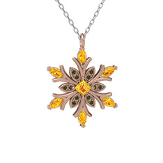 Nix Kar Tanesi Kolye - Sitrin ve peridot 8 ayar rose altın kolye (40 cm beyaz altın rolo zincir) #12avluj