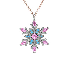 Nix Kar Tanesi Kolye - Pembe kuvars ve akuamarin 18 ayar beyaz altın kolye (40 cm gümüş rolo zincir) #12mt00w