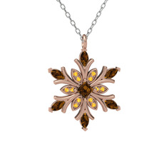 Nix Kar Tanesi Kolye - Dumanlı kuvars ve sitrin 8 ayar rose altın kolye (40 cm beyaz altın rolo zincir) #12prkuh