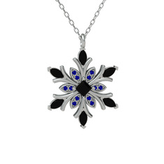 Nix Kar Tanesi Kolye - Siyah zirkon ve lab safir 14 ayar beyaz altın kolye (40 cm beyaz altın rolo zincir) #132qqur