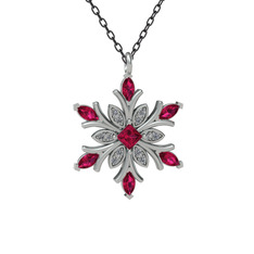 Rodolit garnet ve swarovski 14 ayar beyaz altın kolye (40 cm gümüş rolo zincir)