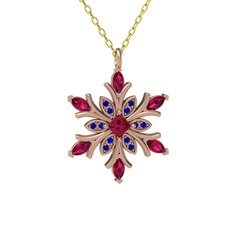 Nix Kar Tanesi Kolye - Rodolit garnet ve lab safir 14 ayar rose altın kolye (40 cm altın rolo zincir) #137s13i