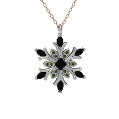 Nix Kar Tanesi Kolye - Siyah zirkon ve peridot 14 ayar beyaz altın kolye (40 cm rose altın rolo zincir) #13ujci6