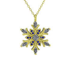 Swarovski ve lab safir 925 ayar altın kaplama gümüş kolye (40 cm altın rolo zincir)