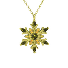 Nix Kar Tanesi Kolye - Peridot ve sitrin 14 ayar altın kolye (40 cm altın rolo zincir) #143iyeg