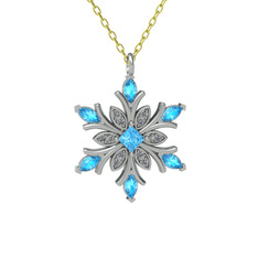 Nix Kar Tanesi Kolye - Akuamarin ve swarovski 14 ayar beyaz altın kolye (40 cm gümüş rolo zincir) #14bw4ix
