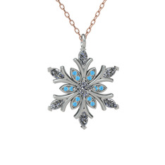 Nix Kar Tanesi Kolye - Swarovski ve akuamarin 14 ayar beyaz altın kolye (40 cm rose altın rolo zincir) #14lepx9