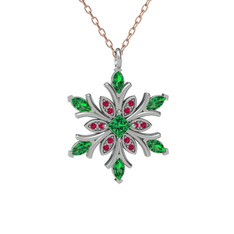 Nix Kar Tanesi Kolye - Yeşil kuvars ve rodolit garnet 925 ayar gümüş kolye (40 cm rose altın rolo zincir) #14lpaxs