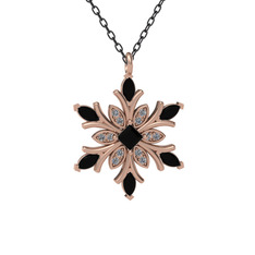 Nix Kar Tanesi Kolye - Siyah zirkon ve swarovski 925 ayar rose altın kaplama gümüş kolye (40 cm gümüş rolo zincir) #14mhgto