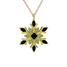 Nix Kar Tanesi Kolye - Siyah zirkon ve swarovski 8 ayar altın kolye (40 cm gümüş rolo zincir) #14rpvka