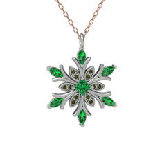 Nix Kar Tanesi Kolye - Yeşil kuvars ve peridot 925 ayar gümüş kolye (40 cm rose altın rolo zincir) #15135x9