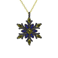 Nix Kar Tanesi Kolye - Peridot ve lab safir 925 ayar siyah rodyum kaplama gümüş kolye (40 cm gümüş rolo zincir) #1529cly