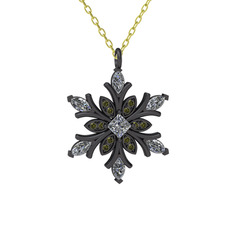 Nix Kar Tanesi Kolye - Swarovski ve peridot 925 ayar siyah rodyum kaplama gümüş kolye (40 cm gümüş rolo zincir) #154hmpb