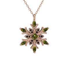 Nix Kar Tanesi Kolye - Peridot ve siyah zirkon 14 ayar rose altın kolye (40 cm rose altın rolo zincir) #1576441
