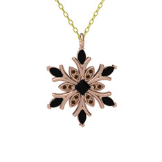 Siyah zirkon ve dumanlı kuvars 18 ayar rose altın kolye (40 cm gümüş rolo zincir)