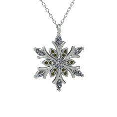Nix Kar Tanesi Kolye - Swarovski ve peridot 8 ayar beyaz altın kolye (40 cm gümüş rolo zincir) #1595bnt