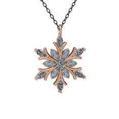 Swarovski ve akuamarin 14 ayar rose altın kolye (40 cm gümüş rolo zincir)