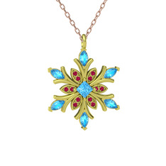 Nix Kar Tanesi Kolye - Akuamarin ve rodolit garnet 8 ayar altın kolye (40 cm rose altın rolo zincir) #15btpjq