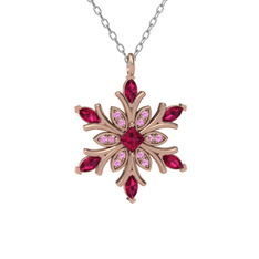 Rodolit garnet ve pembe kuvars 18 ayar rose altın kolye (40 cm beyaz altın rolo zincir)