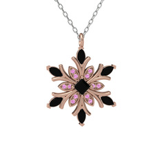 Nix Kar Tanesi Kolye - Siyah zirkon ve pembe kuvars 18 ayar rose altın kolye (40 cm beyaz altın rolo zincir) #15n0pqq