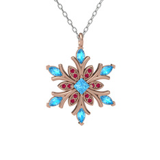 Nix Kar Tanesi Kolye - Akuamarin ve rodolit garnet 925 ayar rose altın kaplama gümüş kolye (40 cm beyaz altın rolo zincir) #15nobu8