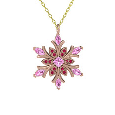 Pembe kuvars ve rodolit garnet 14 ayar rose altın kolye (40 cm altın rolo zincir)