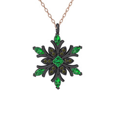 Nix Kar Tanesi Kolye - Yeşil kuvars ve peridot 925 ayar siyah rodyum kaplama gümüş kolye (40 cm rose altın rolo zincir) #15sb2lg
