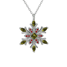 Nix Kar Tanesi Kolye - Peridot ve garnet 8 ayar beyaz altın kolye (40 cm beyaz altın rolo zincir) #15trn6z