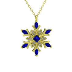 Lab safir ve pırlanta 8 ayar altın kolye (0.1056 karat, 40 cm altın rolo zincir)