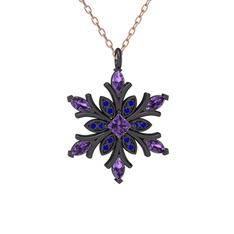 Nix Kar Tanesi Kolye - Ametist ve lab safir 925 ayar siyah rodyum kaplama gümüş kolye (40 cm rose altın rolo zincir) #16nczpi