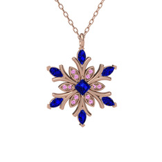 Nix Kar Tanesi Kolye - Lab safir ve pembe kuvars 14 ayar rose altın kolye (40 cm rose altın rolo zincir) #16pv6zq
