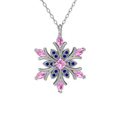 Nix Kar Tanesi Kolye - Pembe kuvars ve lab safir 14 ayar beyaz altın kolye (40 cm beyaz altın rolo zincir) #16uczud