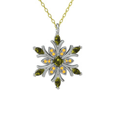 Peridot ve sitrin 18 ayar beyaz altın kolye (40 cm altın rolo zincir)
