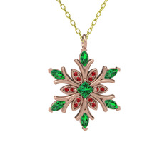 Nix Kar Tanesi Kolye - Yeşil kuvars ve garnet 8 ayar rose altın kolye (40 cm gümüş rolo zincir) #178iqk7