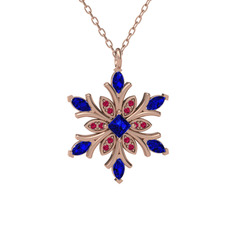 Nix Kar Tanesi Kolye - Lab safir ve rodolit garnet 14 ayar rose altın kolye (40 cm rose altın rolo zincir) #17d4dwo