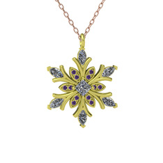 Nix Kar Tanesi Kolye - Swarovski ve ametist 14 ayar altın kolye (40 cm gümüş rolo zincir) #17ly5jt