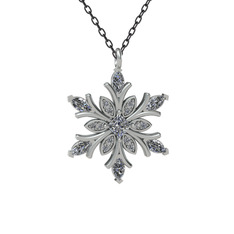 Swarovski ve beyaz zirkon 14 ayar beyaz altın kolye (40 cm gümüş rolo zincir)