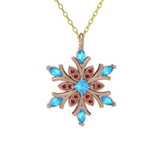 Akuamarin ve garnet 14 ayar rose altın kolye (40 cm altın rolo zincir)