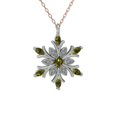 Nix Kar Tanesi Kolye - Peridot ve pırlanta 925 ayar gümüş kolye (0.1056 karat, 40 cm rose altın rolo zincir) #18hx0bq