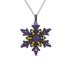 Nix Kar Tanesi Kolye - Ametist ve sitrin 925 ayar siyah rodyum kaplama gümüş kolye (40 cm gümüş rolo zincir) #18v2xa7