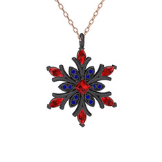 Nix Kar Tanesi Kolye - Garnet ve lab safir 925 ayar siyah rodyum kaplama gümüş kolye (40 cm rose altın rolo zincir) #192ldcc