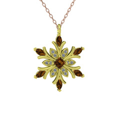 Nix Kar Tanesi Kolye - Dumanlı kuvars ve beyaz zirkon 18 ayar altın kolye (40 cm gümüş rolo zincir) #19v1xsb