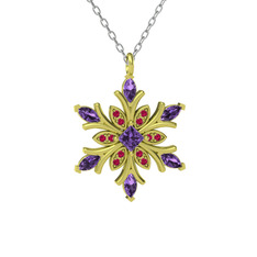 Ametist ve rodolit garnet 18 ayar altın kolye (40 cm gümüş rolo zincir)