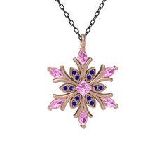 Pembe kuvars ve lab safir 18 ayar rose altın kolye (40 cm gümüş rolo zincir)