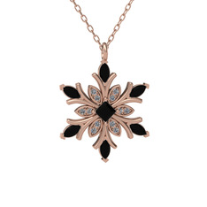 Nix Kar Tanesi Kolye - Siyah zirkon ve beyaz zirkon 8 ayar rose altın kolye (40 cm rose altın rolo zincir) #1ambuu1