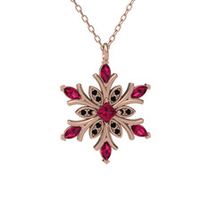 Nix Kar Tanesi Kolye - Rodolit garnet ve siyah zirkon 925 ayar rose altın kaplama gümüş kolye (40 cm rose altın rolo zincir) #1b1gu2j