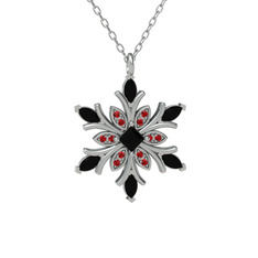 Siyah zirkon ve garnet 18 ayar beyaz altın kolye (40 cm beyaz altın rolo zincir)