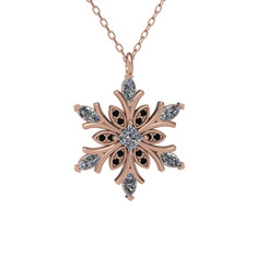 Nix Kar Tanesi Kolye - Swarovski ve siyah zirkon 8 ayar rose altın kolye (40 cm rose altın rolo zincir) #1bh31m